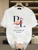 Men's 100% Cotton PL Flamingo Print Tee, PALORIN HAVANA Light Luxury Casual Round Neck Caribbean Vintage Short Sleeve T-shirt_viptrois.com