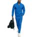Men's Waffle Knit Half-zip Pullover & Pants Set - Casual Long Sleeve Lounge Outfit For Autumn (Black, Gray, Khaki, White, Blue)_viptrois.com