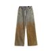Men's Clothing Gradient Tie Dyed Khaki Wide Leg Loose Straight Leg Piled Distressed Jeans_viptrois.com