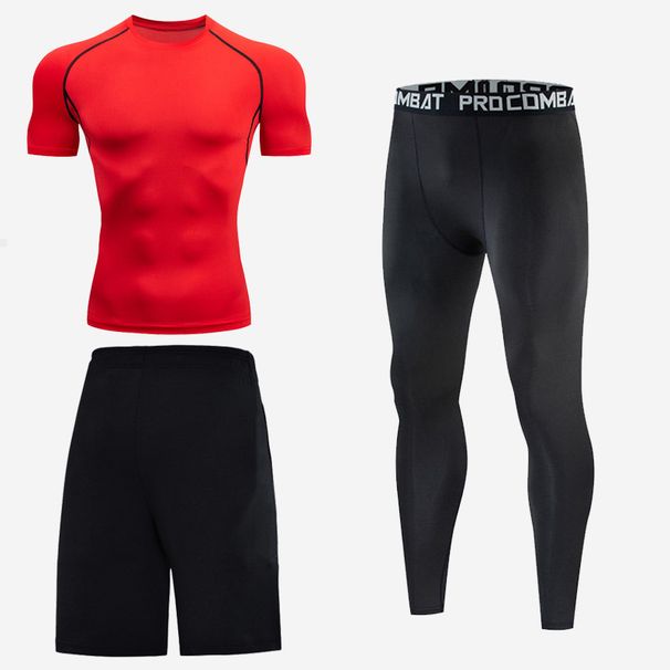 Man's clothing Color short-sleeved men's quick-drying elastic breathable fitness clothes Basketball running sports base fitness T-shirt set_viptrois.com