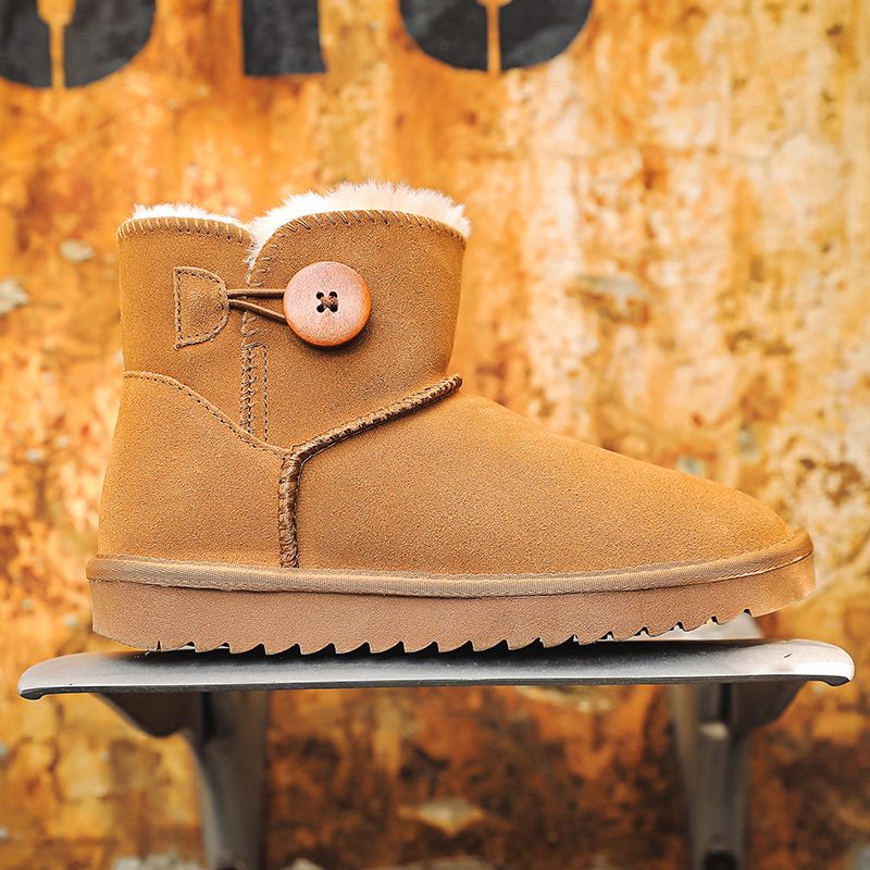 Autumn and winter new cowhide snow boots women's short boots cotton shoes bread shoes lovely non-slip thickening_viptrois.com