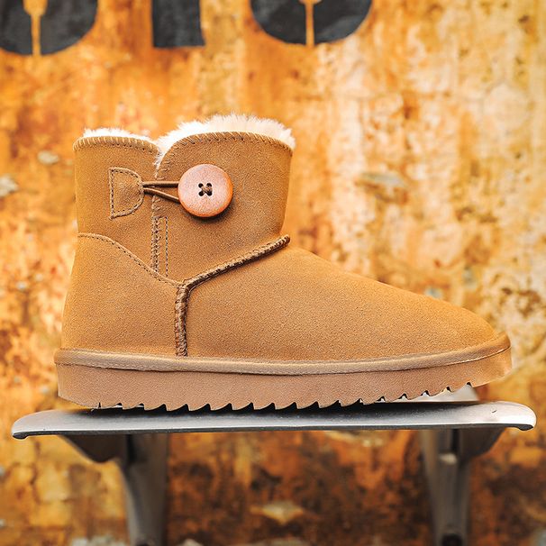 Autumn and winter new cowhide snow boots women's short boots cotton shoes bread shoes lovely non-slip thickening_viptrois.com