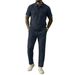 Men's Clothing Men's Casual Sportswear Trendy Summer Two Piece Set Waffle Knit Collar Short Sleeved Trouser Suit Style_viptrois.com