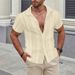 Hot-selling Summer Lapel Solid-color Short-sleeved Shirt With Buttons, Men's Hollowed-out Shirt_viptrois.com