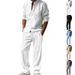 Men's Clothing Four Seasons Linen Men's Casual Loose Breathable Long Sleeved Trousers Shirt Beach Suit Spot_viptrois.com