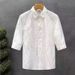Business Casual Men's Cardigan Shirt Three Quarter Sleeve Wrinkle Free Outdoor Fashion Summer Style American Design_viptrois.com