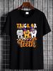 Trick Or Teeth Halloween Dental Crew Dentist Boys Girls T-Shirt Female Stretched Women Graphic Versatile Women Top Graphic Tees Slightly Stylish Print Round Neck Short Sleeve Streetwear Casual Unisex Top For Everyday Wear Comfortable Soft Breathable_viptrois.com