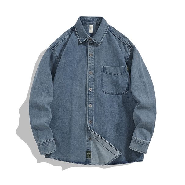 FUIV Denim Men's Long Sleeved Spring And Autumn Trendy Brand Loose Workwear Shirt Cool Casual Jacket Men_viptrois.com