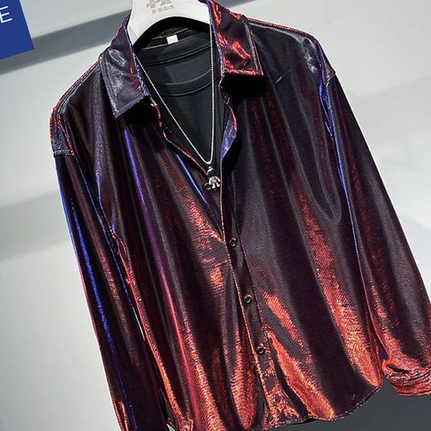 Fantigue fall new droopy liquid metal changeable fashion design sense of shirt plankton handsome men and women shirts_viptrois.com