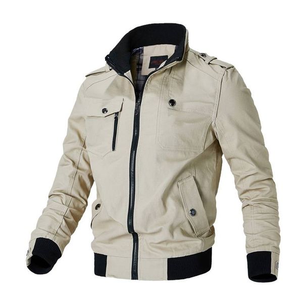 2026 Fashion Workwear Outerwear Men Cotton Lapel Splicing Side-Seam Pockets Long Sleeve Zipper Jacket M-5XL_viptrois.com