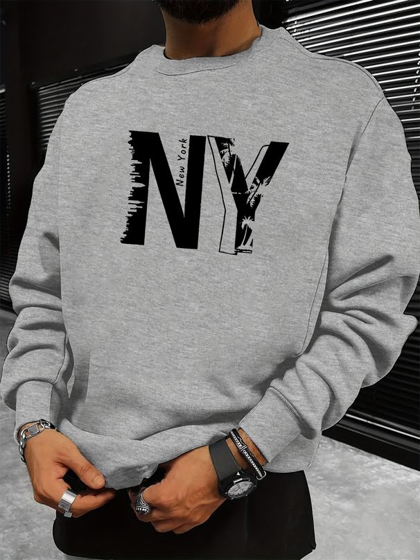Men's Loose Casual Fashion New York NY Letter Pattern Printed Round Neck Long Sleeved Sportswear For Autumn And Winter_viptrois.com