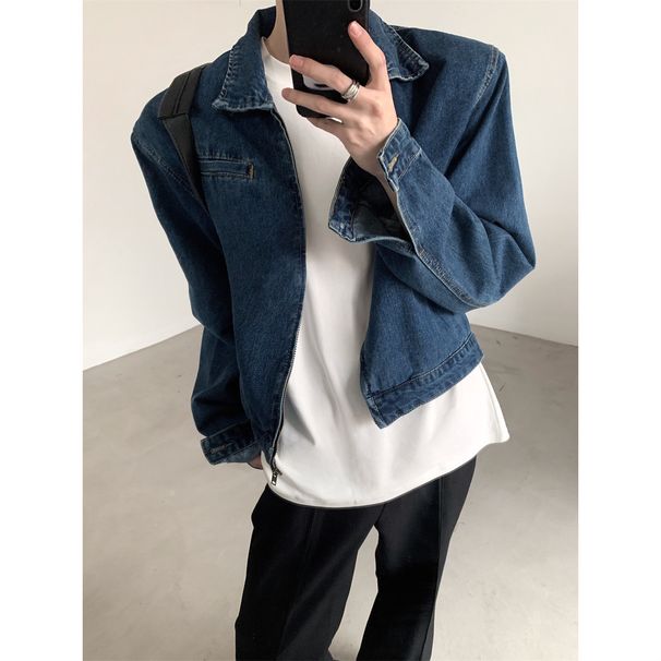 Advanced Gradient Washed Zipper American Jacket For Men In Spring And Autumn, New Niche Design Denim Clothing_viptrois.com