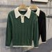 Loom European And American Style Color-Block Turn-Down Collar Trendy Brand Button Long Sleeve Knitted Men's Light_viptrois.com