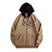 Men's Fleece-Lined Hooded Zip-Up Jacket - Winter Warm Pullover With Thickened Interior, Streetwear Oversized Fit, Polyester Shell (Khaki/Black)_viptrois.com