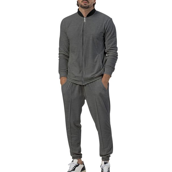 Men's Zippered Jacket & Pants Set, Autumn Casual Outerwear For Daily Wear, Lightweight Long Sleeve Coat And Trousers Outfit_viptrois.com