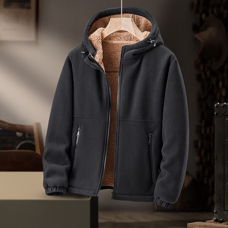 Men's Heavyweight Fleece Jacket – Sherpa-Lined Zip-Up Hoodie For Winter (Black, Army Green, Caramel, Navy Blue)_viptrois.com