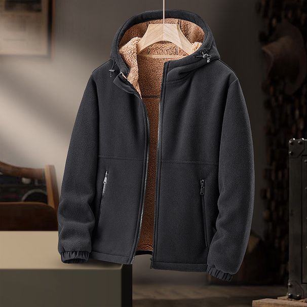 Men's Heavyweight Fleece Jacket – Sherpa-Lined Zip-Up Hoodie For Winter (Black, Army Green, Caramel, Navy Blue)_viptrois.com