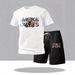 Men's Halloween Short Sleeve Fashion Casual Suit Trendy Set T-Shirt And Mesh Shorts Plant Pattern Comfortable Streetwear_viptrois.com