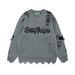 Men's 2024 New Style Ripped Round Neck Sweater Loose Long Sleeve Casual Pullover Sweater Letter Sweater_viptrois.com