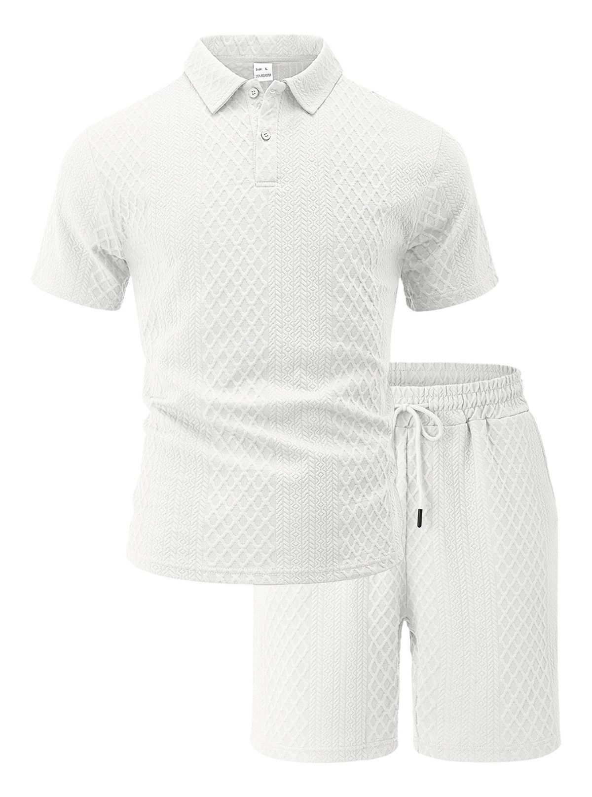 New Men's Polo Shirt With Collar, Short Sleeve, Short Pants, Textured Jacquard Fabric, Casual, Breathable, Sports Outfit, Large Size Set_viptrois.com