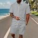 Men's Summer Casual Short Sleeved Shorts Suit Solid Color Pattern Towel Jacquard Cloth_viptrois.com