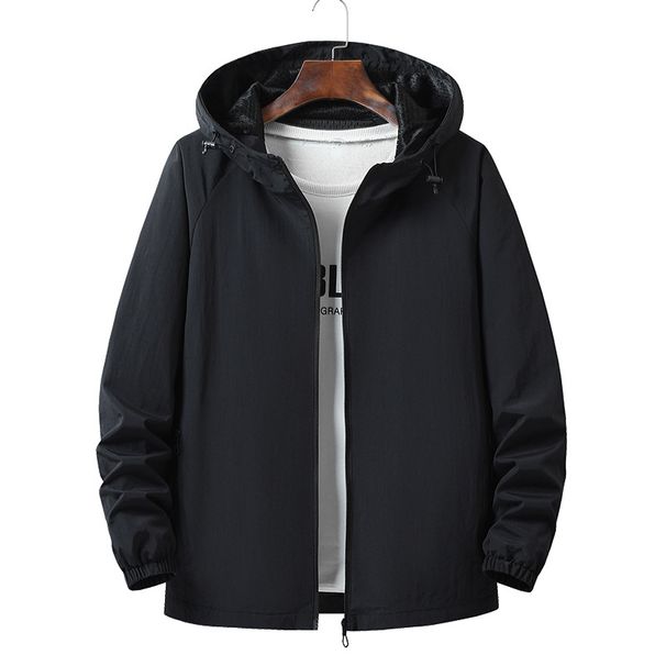Men's Lightweight Hooded Jacket – Water-Resistant Workwear Style, Zip-Up Utility Pockets (Army Green/Black/Navy, M-5XL, Spring & Fall Casual Wear)_viptrois.com