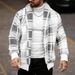 Men's Clothing Men's Checkered Fleece Cardigan Jacket - Autumn Winter Casual Outerwear With Ribbed Hem, Slim Fit Long Sleeve Coat For Street Style_viptrois.com