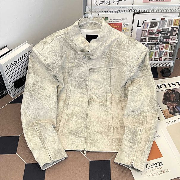 Deconstructed Biker Jacket – Avant-Garde Unisex PU Leather Coat With Shoulder Pads & Metal Zippers (M-2XL, Black/White, Oversized Retro Fit)_viptrois.com