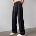 Men's Black Casual Suit Pants Japanese Style Spring/Summer Light Luxury High Quality Drape Loose Straight Leg Wide Leg Trousers_viptrois.com