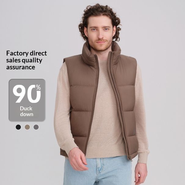 Loom White Duck Stand Collar Thickened Down Men's Vest 2025 New Autumn Winter Warm Casual Jacket Wholesale_viptrois.com