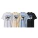 Spring And Autumn New Design Illustration Print Big Cat Crew Neck T-Shirt Short Sleeve_viptrois.com