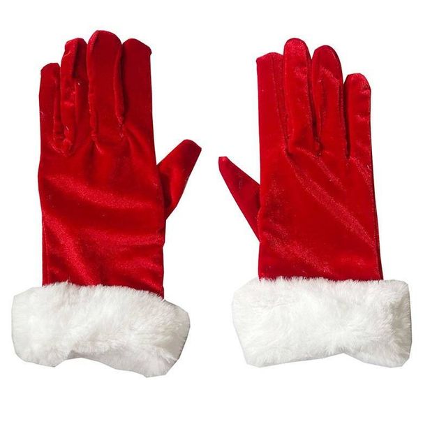 Christmas gloves Short gold silk fluff red Christmas gloves Velvet gloves_viptrois.com