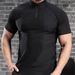 Stand Up Collar Outdoor Hiking Half Zipper Sports Top, Marathon Running Fitness Training Suit, Quick Drying Men's T-shirt_viptrois.com