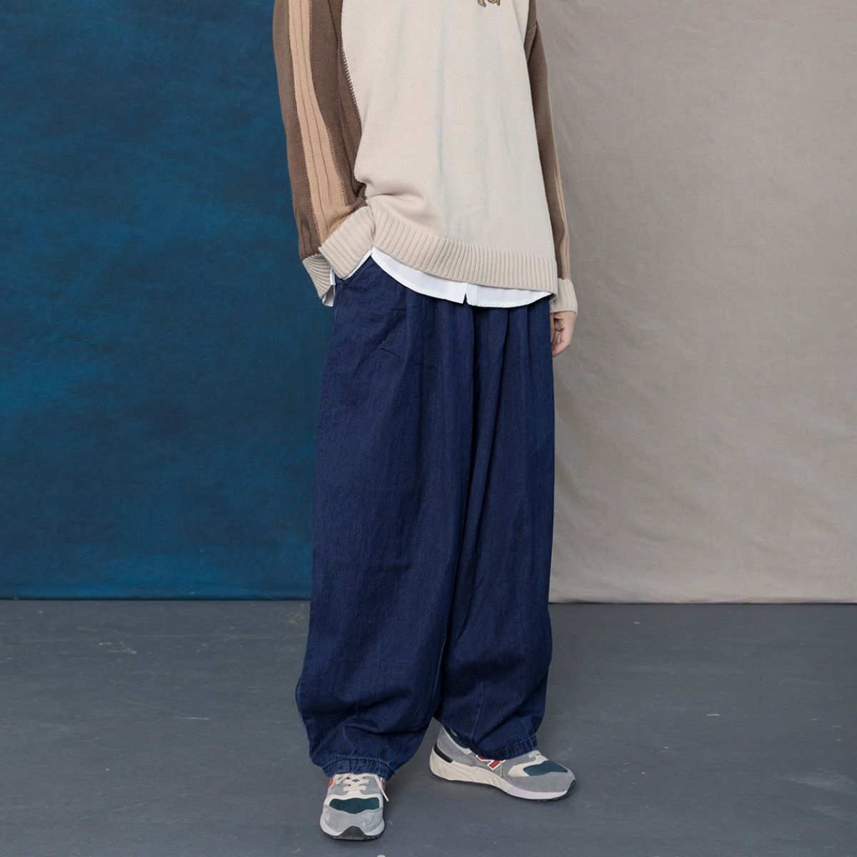 Cityboy Men's Loose Wide Leg Jeans Dark Blue Straight Hip Hop Street Dance Retro Skateboard Pants Japanese Style_viptrois.com