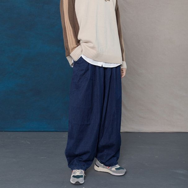 Cityboy Men's Loose Wide Leg Jeans Dark Blue Straight Hip Hop Street Dance Retro Skateboard Pants Japanese Style_viptrois.com