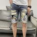 Men's Clothing Fashionable And Stylish Personalized Embroidered Denim Shorts Slim Fitting Skinny Pants Summer Thin Style Ripped Shorts_viptrois.com