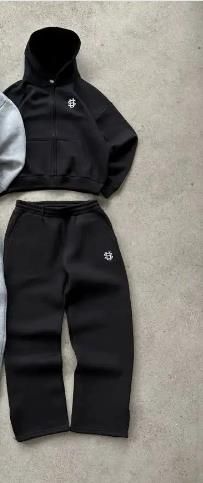 2026 European-USA Style High Street Hip-Hop Tracksuits Women/Men Zipper Hooded Sweatshirts + Elastic Waist Sweatpants Embroidery Two-Piece Sport Suit_viptrois.com