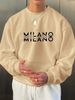 Men's Loose Casual Fashion MILANO ITALIA Letter Pattern Printed Round Neck Long Sleeved Sweatshirt Suitable For Autumn And Winter Wear_viptrois.com
