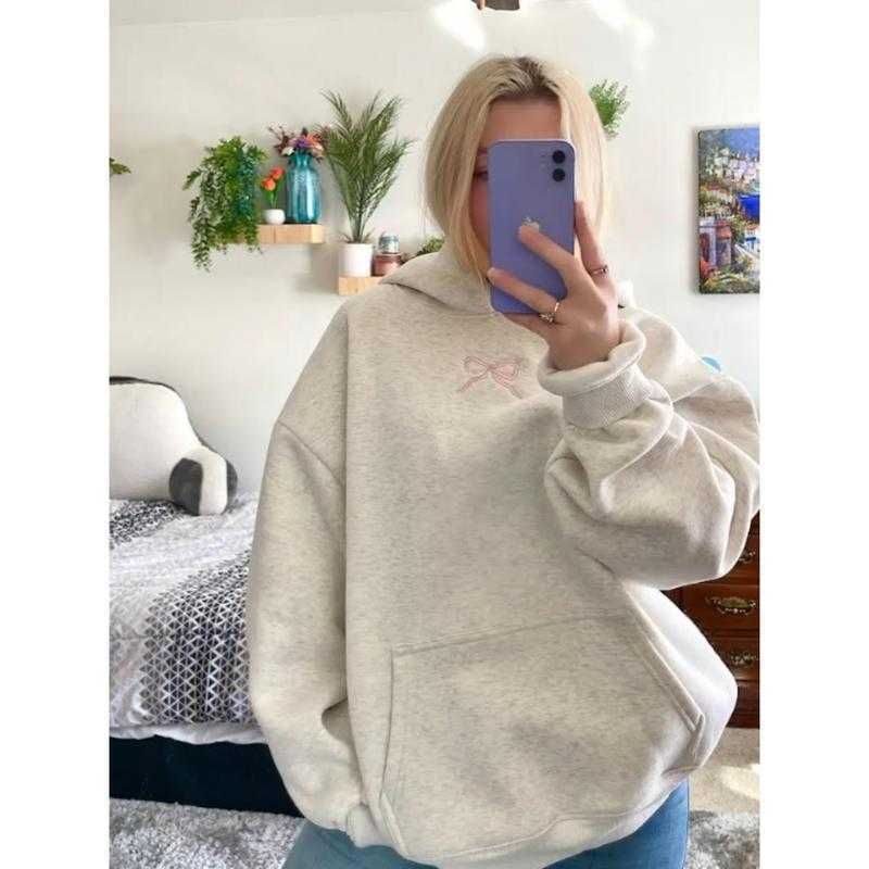 Sweet Style Bow Embroidered Pullover Hoodie Winter High Street Girl Cotton Sweatshirt_viptrois.com