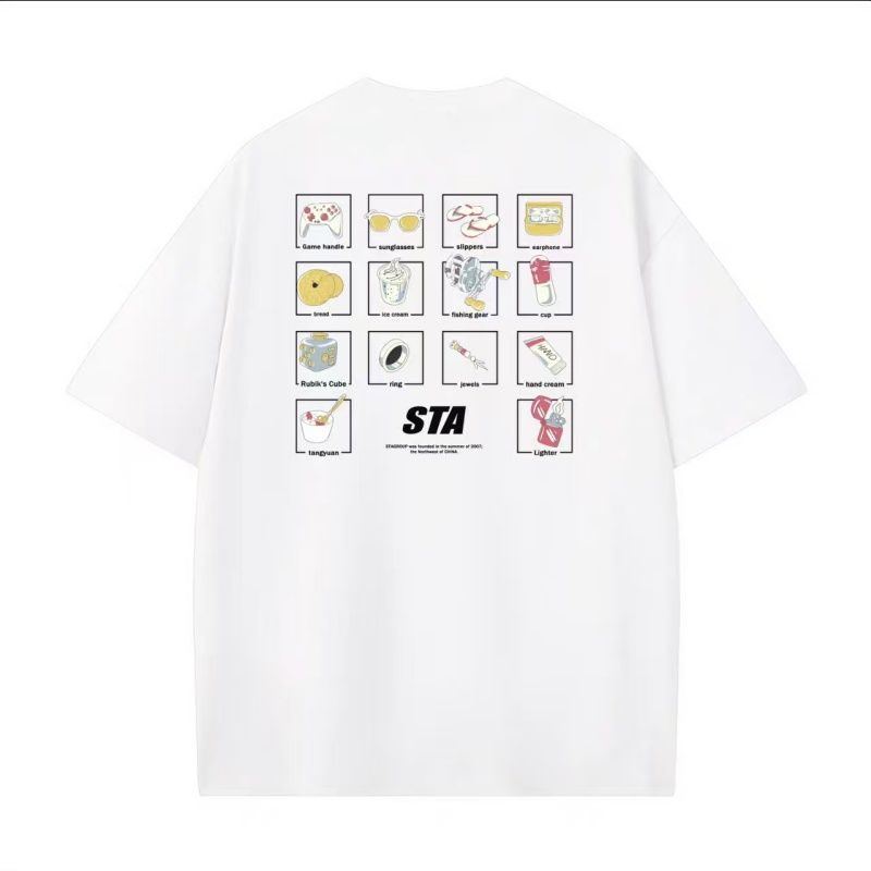 【DORAE】2026 Men's T-shirt Made Of Cotton (100% Cotton) Black ("STA" Life Item Icon Grid Print) – Streetwear For Urban Commute_viptrois.com