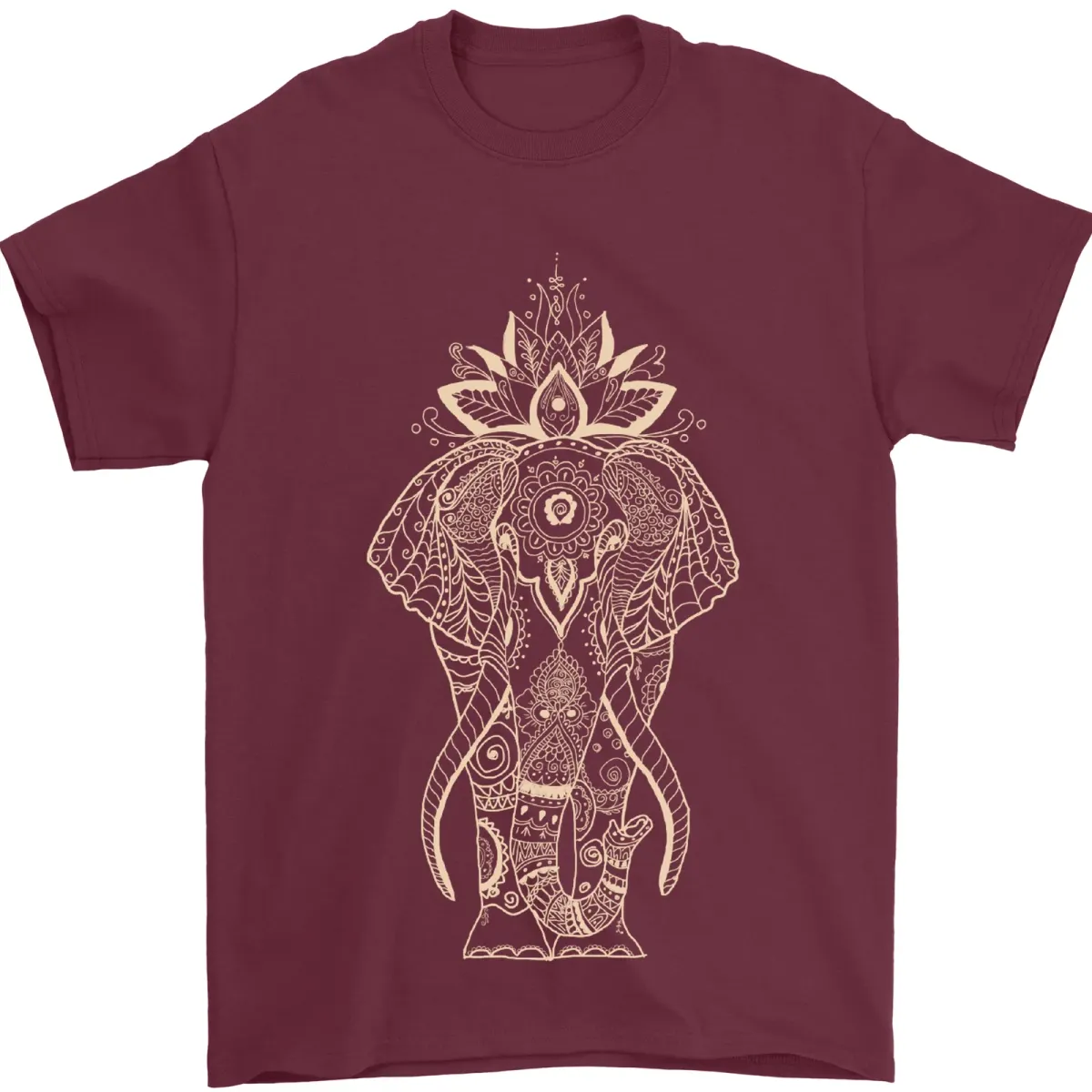 Gold Mandala Art Elephant Mens T-Shirt Mens Womens Tees Top 100% Cotton_viptrois.com