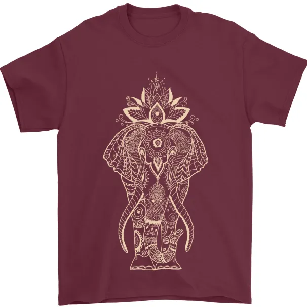 Gold Mandala Art Elephant Mens T-Shirt Mens Womens Tees Top 100% Cotton_viptrois.com