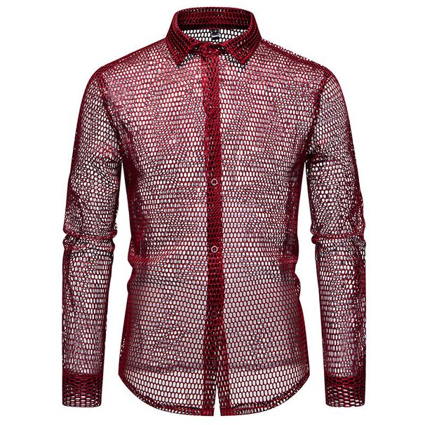 Men's Clothing New Products Men's Hollow Nightclub Long Sleeve Shirt Large Size Shirt Performance Costume_viptrois.com