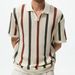Men's Clothing European And American Thick Needle Hollow Knit Sweater Striped Contrast Wool Casual Polo Shirt_viptrois.com