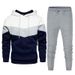 Men's casual sports suit spring and autumn hooded splicing sweatshirt with solid color sweatpants casual and comfortable two-piece suit_viptrois.com