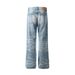 Gradient Washed Denim Men's High Street Trendy Distressed Loose Wide-Leg Lightning Scratch Straight-Leg Pants_viptrois.com