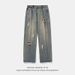 Men's Clothing Ripped Plaid Washed Jeans For Men 2025 Spring New Style Trendy Trousers Loose Straight Casual Trousers_viptrois.com