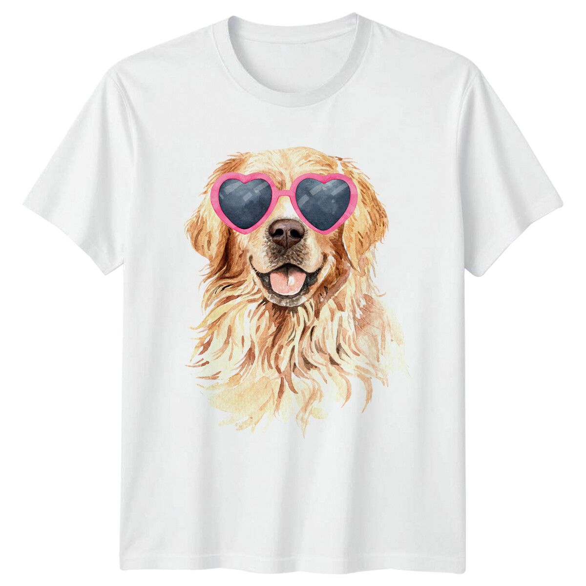 Golden Retriever Dog With Heart Sunglasses Mens T-Shirt Mens Womens Tees Top Pet Lover Tee_viptrois.com