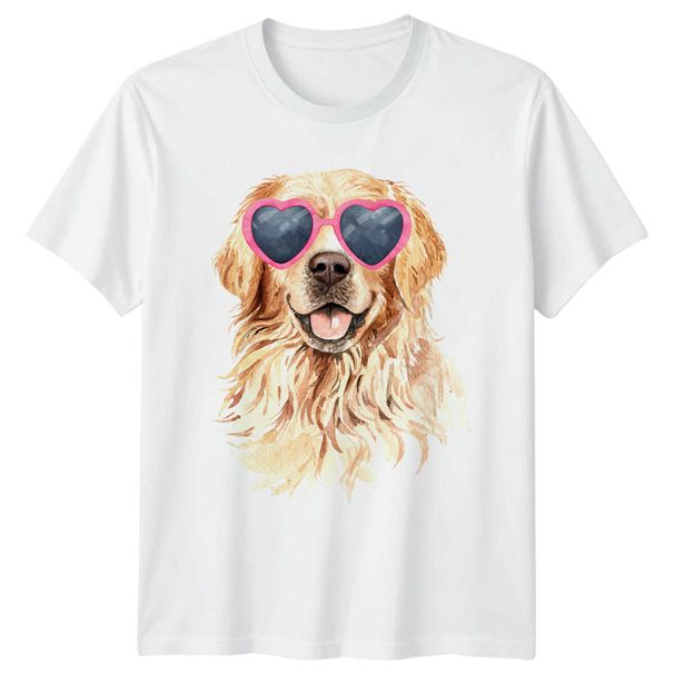 Golden Retriever Dog With Heart Sunglasses Mens T-Shirt Mens Womens Tees Top Pet Lover Tee_viptrois.com