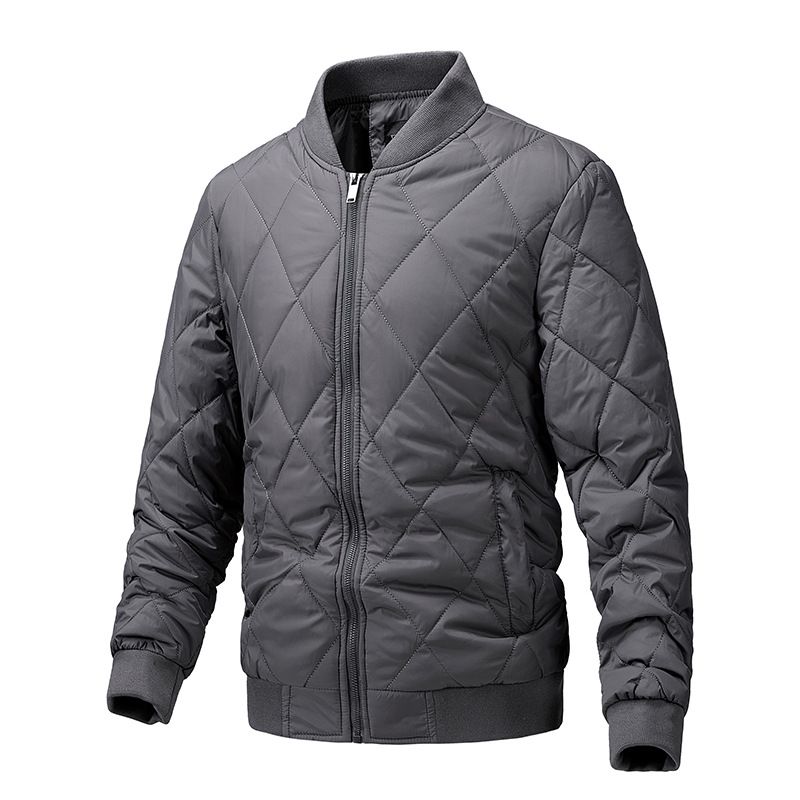 Men's Clothing Men's Lightweight Baseball Jacket - Slim Fit Cotton Zip-Up Casual Outerwear For Fall & Winter, Solid Color Modern Style_viptrois.com